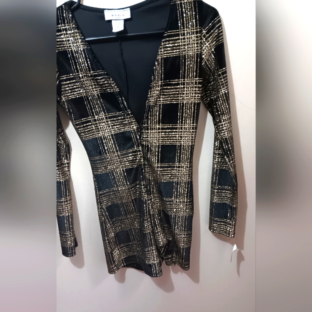Black and gold deep v neck romper